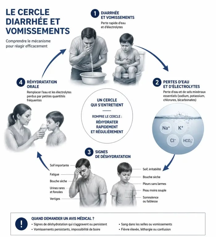Infographie infection intestinale traitement et prévention de la déshydratation