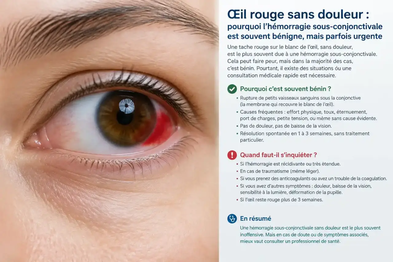 Œil rouge sans douleur : pourquoi l’hémorragie sous-conjonctivale est souvent bénigne, mais parfois urgente