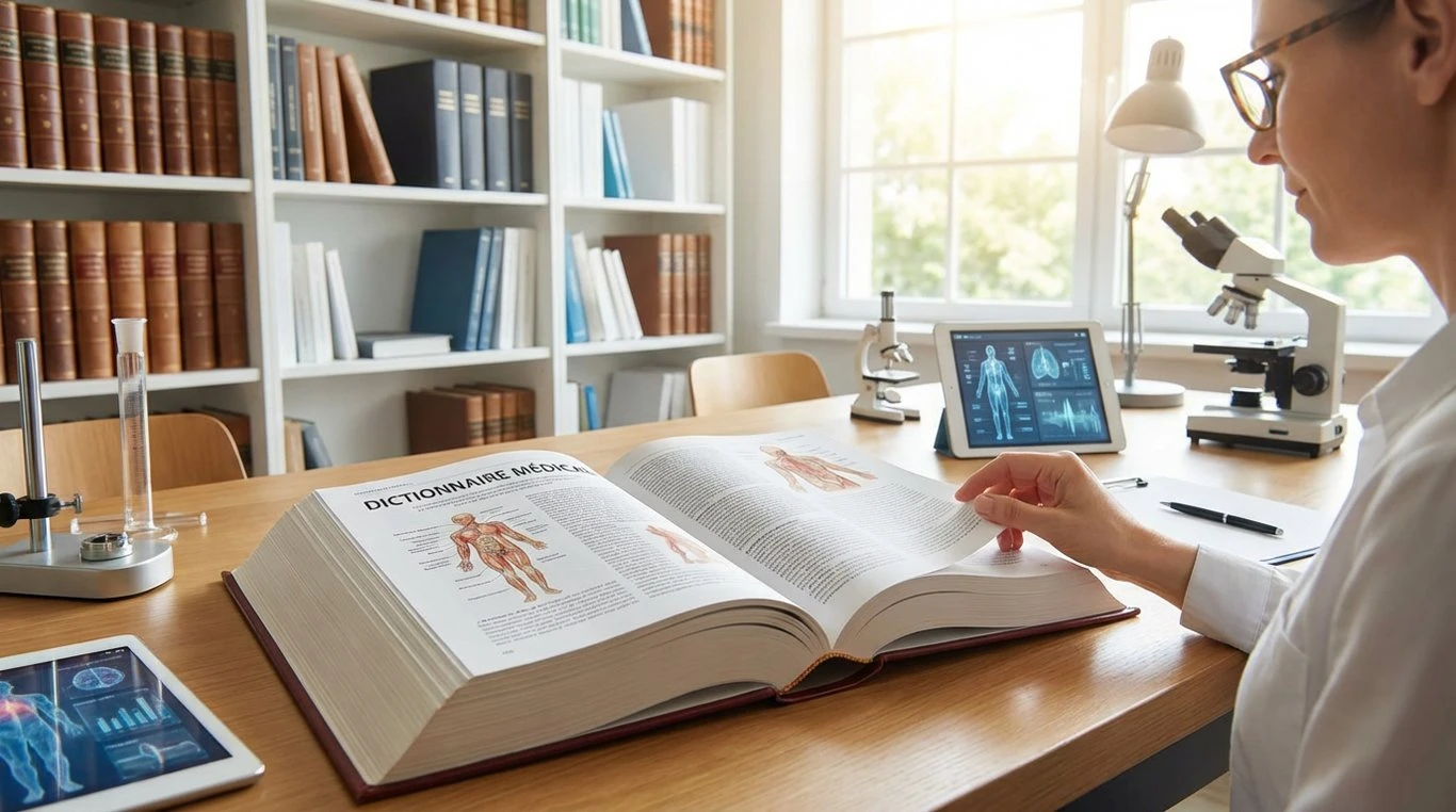 Livres de médecine et tablette numérique