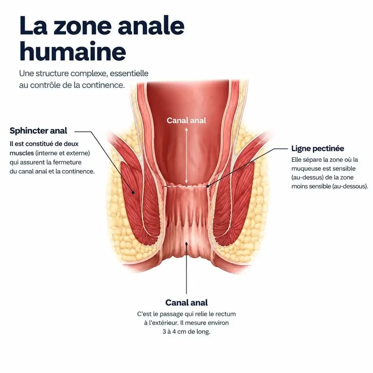 Schéma anatomique de la zone anale pour comprendre les causes de douleur anale sans saignement