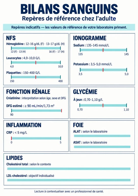 Infographie des bilans sanguins normes et principales valeurs de référence