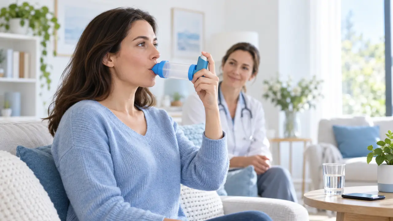 Professionnel de santé expliquant les gestes à suivre lors d’une crise d’asthme