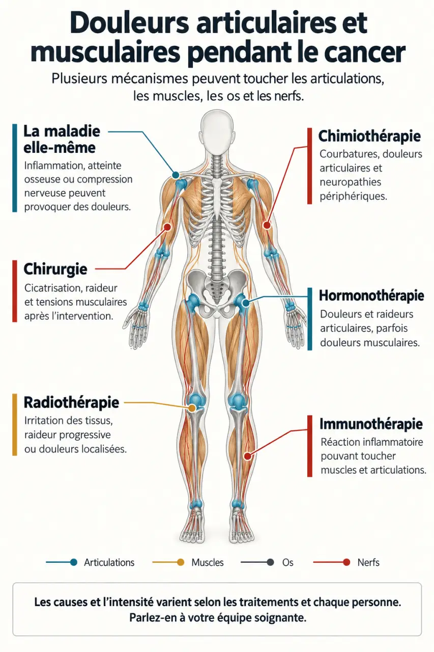Infographie sur les douleurs articulaires et musculaires cancer et leurs causes possibles
